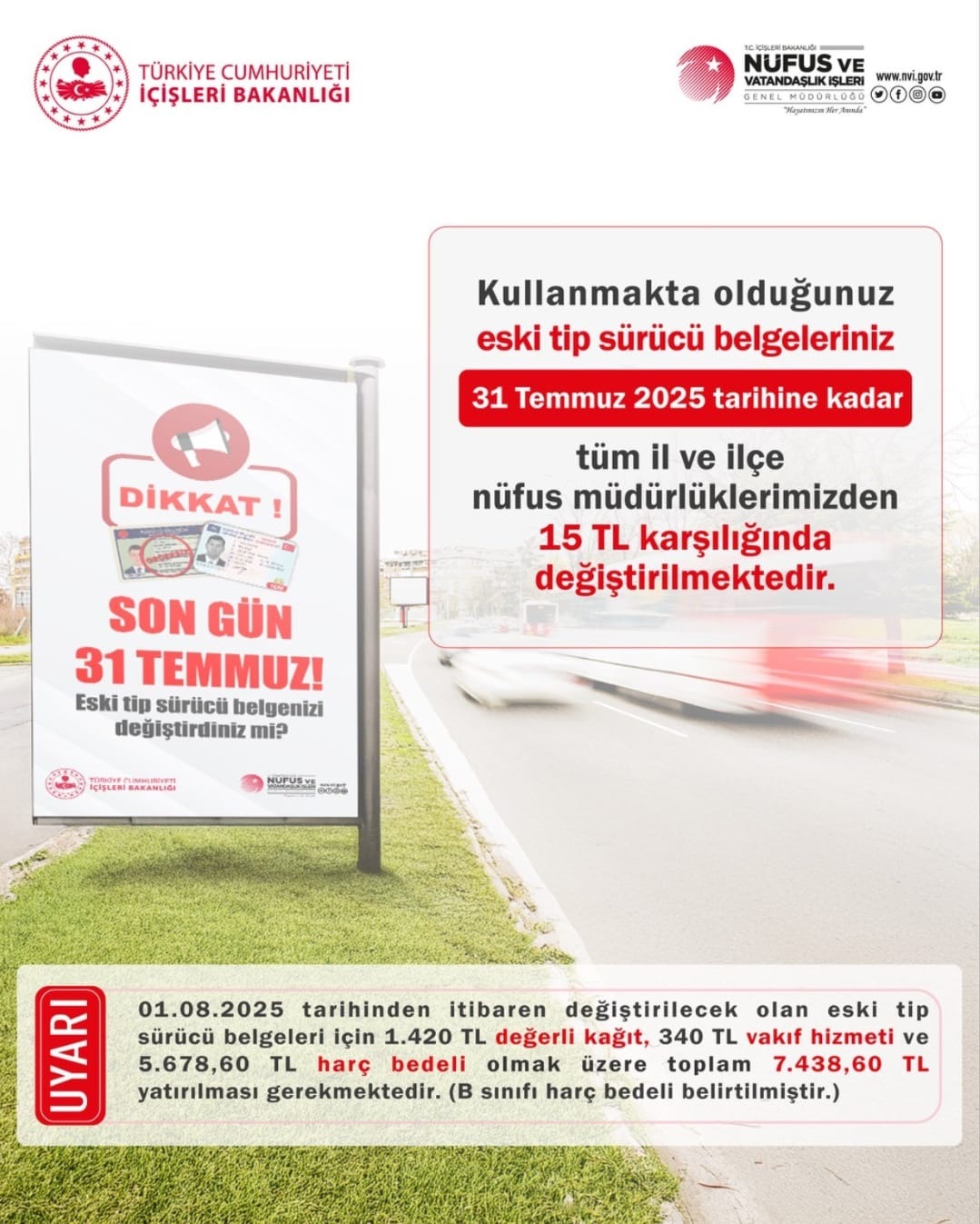 ESKİ TİP SÜRÜCÜ BELGELERİ İÇİN SON TARİH 31 TEMMUZ: HARÇ 7.438,60 TL OLACAK