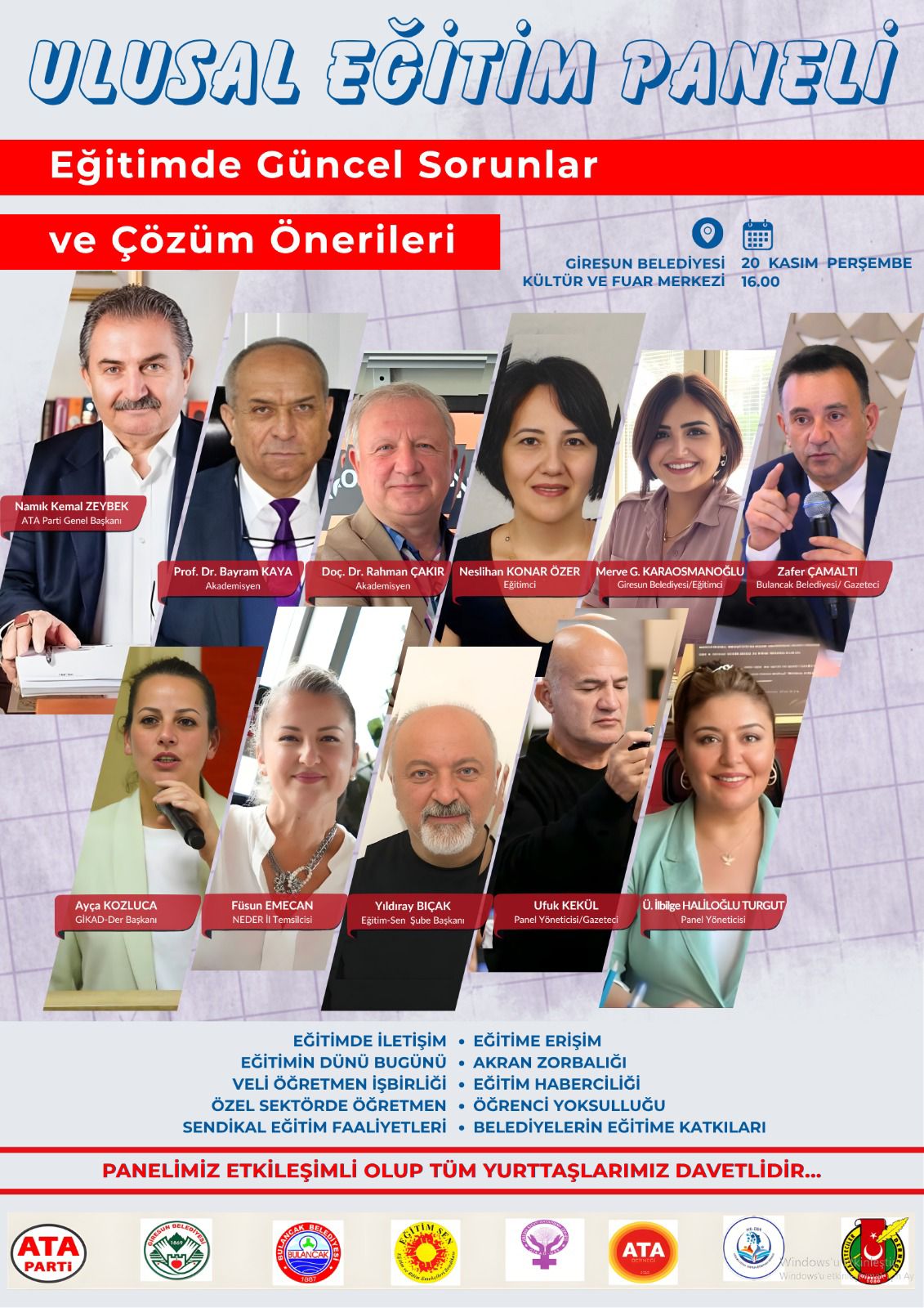 GİRESUN’DA ULUSAL EĞİTİM PANELİ YAPILACAK