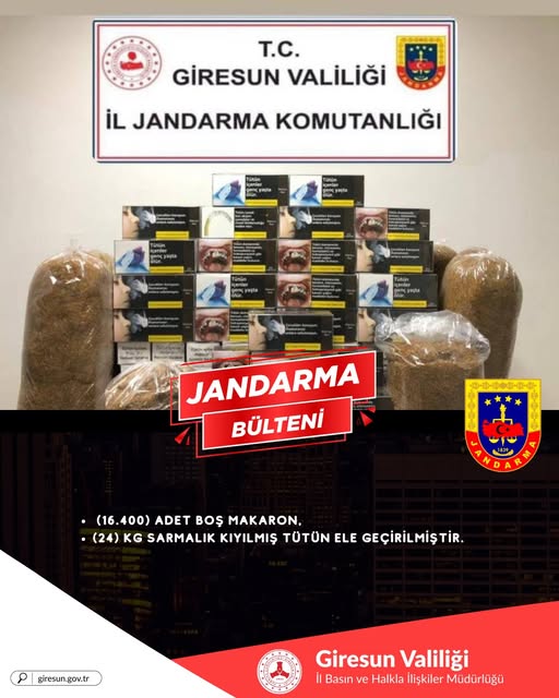 DERELİ’DE KAÇAK TÜTÜN OPERASYONU: JANDARMADAN GEÇİT YOK