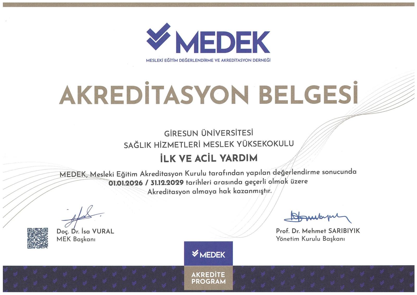 GİRESUN ÜNİVERSİTESİ’NDE BİR İLK: SAĞLIK HİZMETLERİ MYO’YA AKREDİTASYON BELGESİ